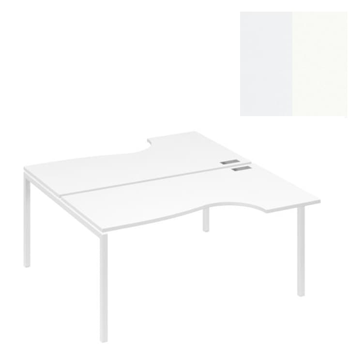 Рабочая станция Юнитекс А4 DUE (2х160) столы эргономичные Классика А4 Б2 185 БП (160x184x75) белый премиум/металлокаркас белый