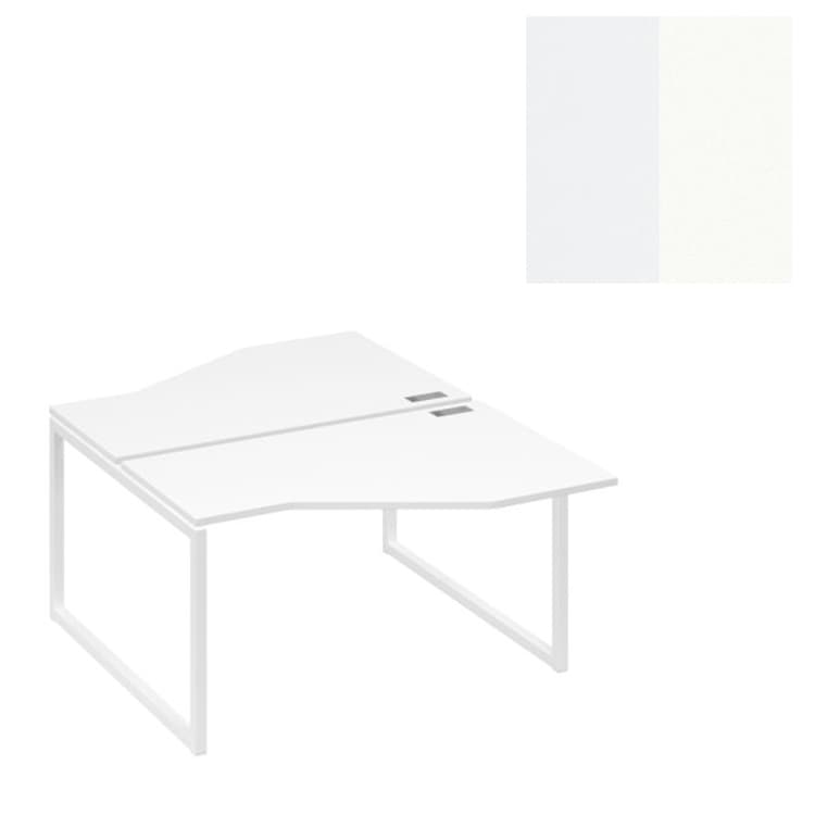 Рабочая станция Юнитекс А4 со столами (2х140) "Техно" на каркасе QUATTRO А4 Б4 187 БП (140x184x75) белый премиум/металлокаркас белый