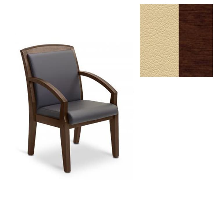 Кресло Юнитекс Граф для посетителя экокожа премиум бежевая CN1123/дерево-орех гамильтон