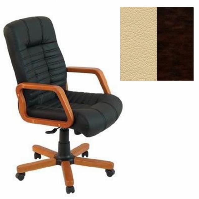 Кресло Юнитекс Атлант HW экокожа премиум бежевая CN1123/дерево-венге