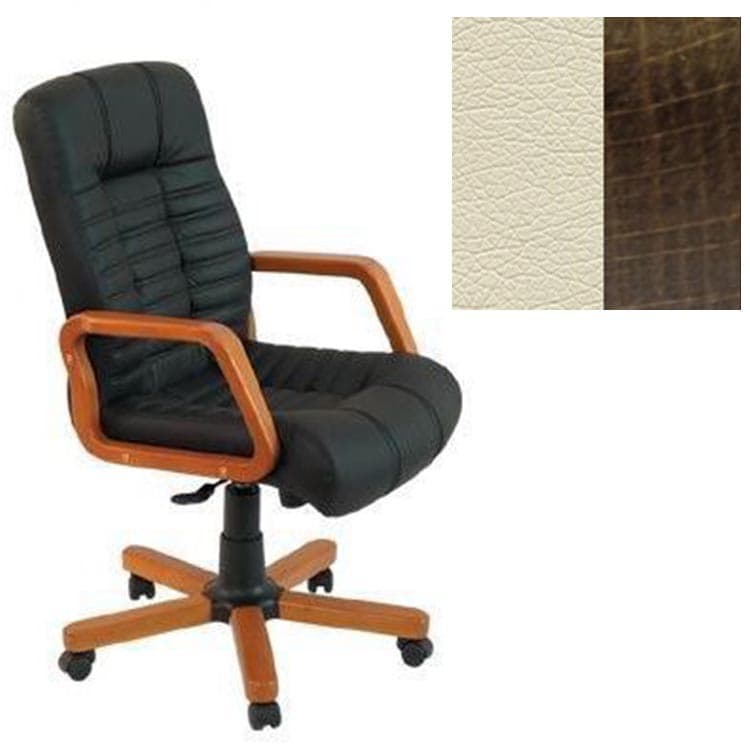 Кресло Юнитекс Атлант HW экокожа премиум светло-бежевая CN1112/дерево-тёмный орех аида