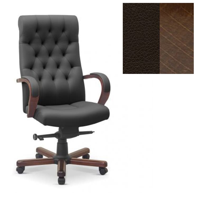 Кресло руководителя Юнитекс Status eco экокожа премиум тёмно-коричневая CN1113/дерево-орех