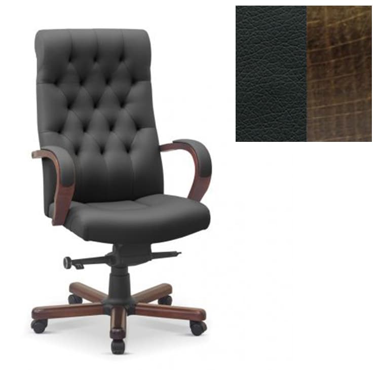 Кресло руководителя Юнитекс Status eco экокожа премиум черная CN1114/дерево-тёмный орех аида