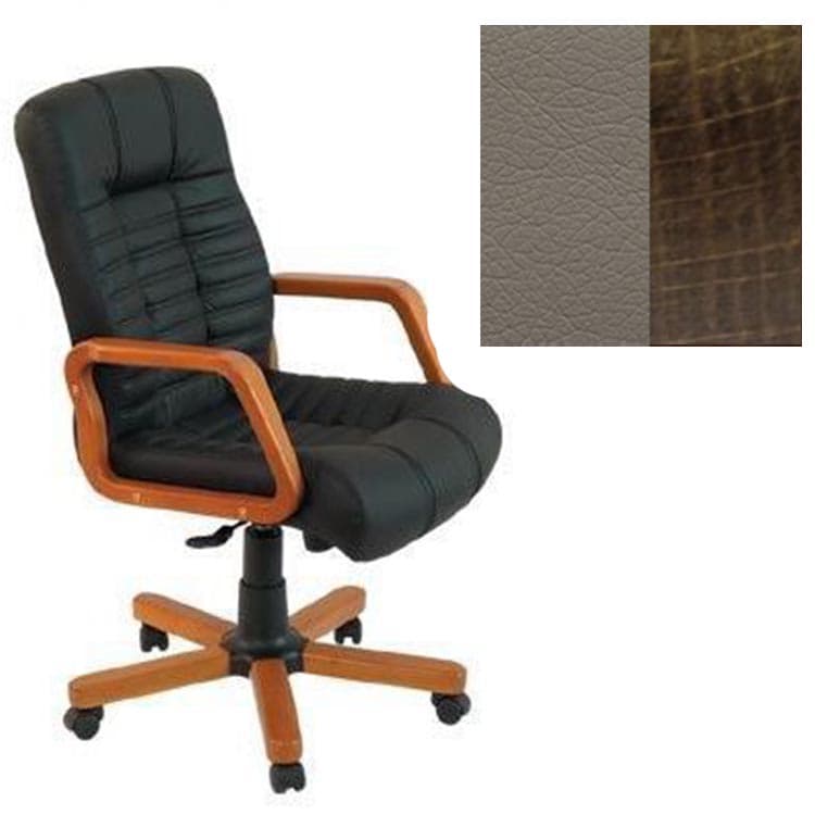 Кресло Юнитекс Атлант HW экокожа премиум серо-коричневая CN6/дерево-тёмный орех аида