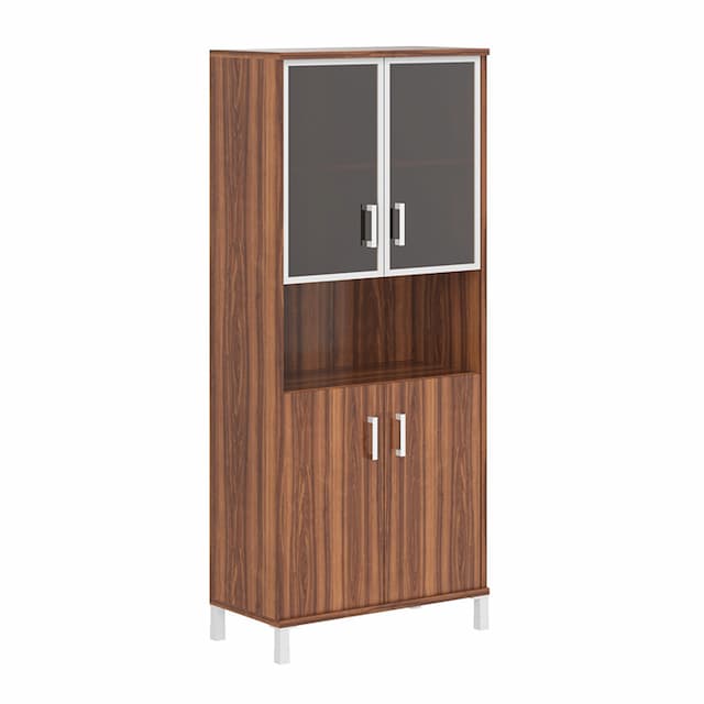 Шкаф высокий с малыми стеклянными дверьми в AL-рамке и глухими Skyland B 430.9 орех даллас 900х450х2054 BORN