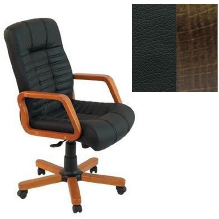 Кресло Юнитекс Атлант HW экокожа премиум черная CN1114/дерево-тёмный орех аида