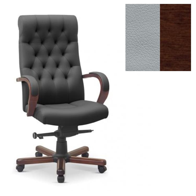 Кресло руководителя Юнитекс Status eco экокожа премиум светло-серая CN1132/дерево-орех гамильтон